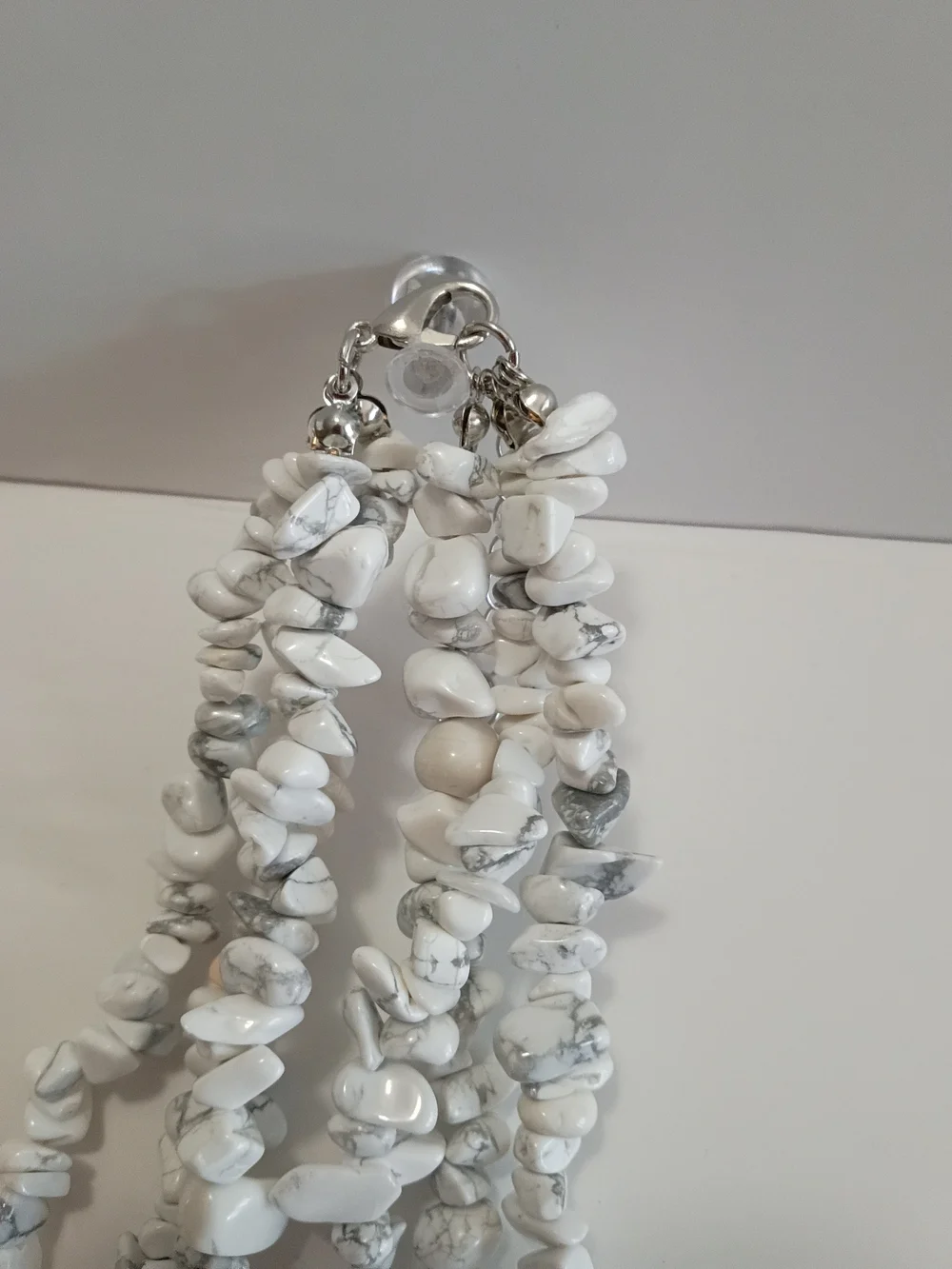 JTV White Howlite Chip Necklace with Silver Leaf Pendant and Aquamarine Accent
